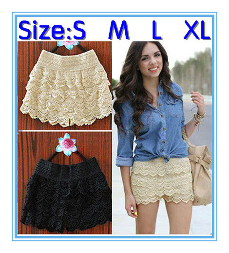 HOT! New Sexy Fashion Mini Lace Tiered Short Skirt Under Safety Pants S M L XL