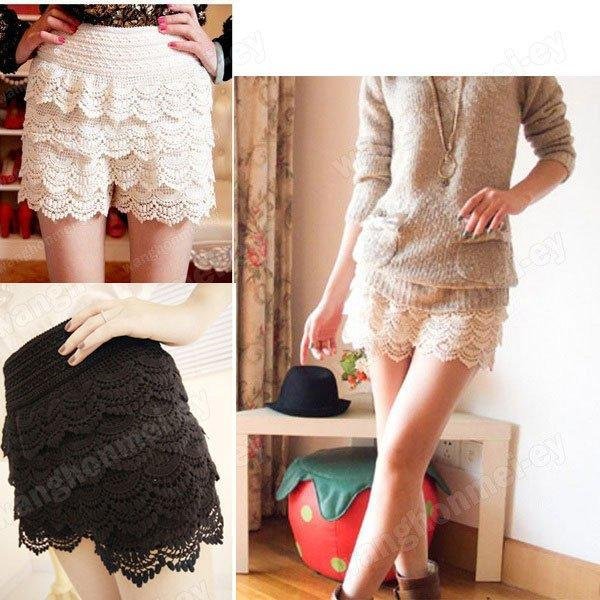 HOT! New Sexy Fashion Mini Lace Tiered Short Skirt Under Safety Pants Shorts