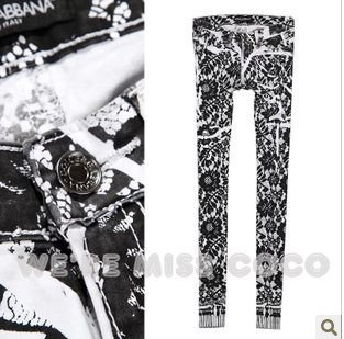 Hot Newest Style! Black Lace Flower Patterned Skinny Jeans For Ladies Women