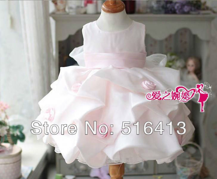 hot pageant dress baby girls corsage cupcake wedding party gown pink 3-8T free shipping