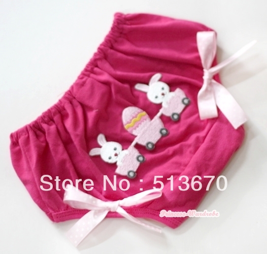 Hot Pink Bloomer With Bunny Rabbit Egg Print & Light Pink White Polka Dots Bow MABL77