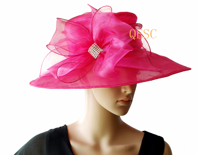 Hot pink/Fuchsia ORGANZA HAT WEDDING HAT BRIDAL HAT Church Hat with pearl for Kentucy Derby.Can pick the colors.