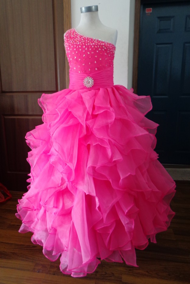 hot pink Little Girl's Pageant Dress Flower Girl Dress