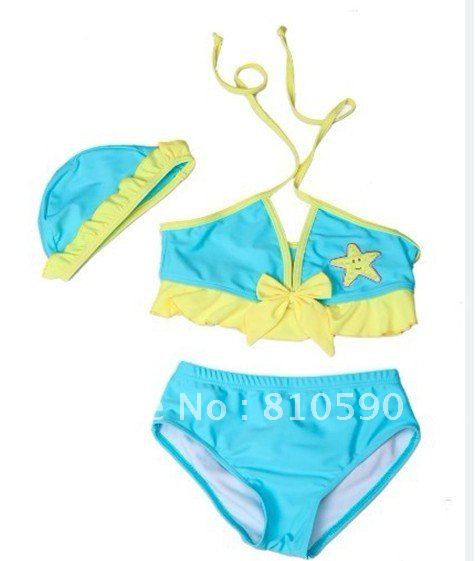 HOT promotion brand (5pcs/lot) Blue starfish piece swimwear + swim cap three sets Free shipping
