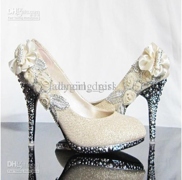 Hot promotion Heels Beaded Gold silver Prom Evening Party Ladies Bridal Wedding shose size 34--39