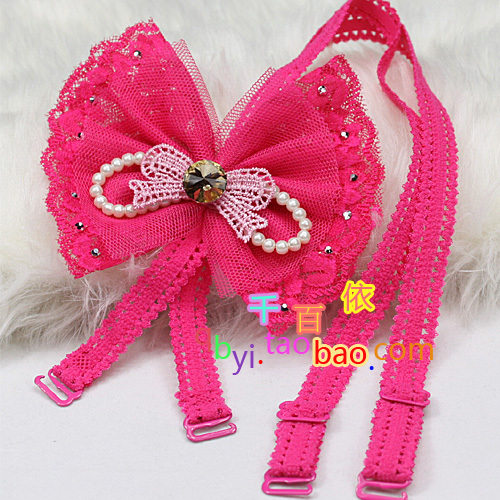 Hot quality lace gauze bow pearl back cross shoulder strap bra underwear belt