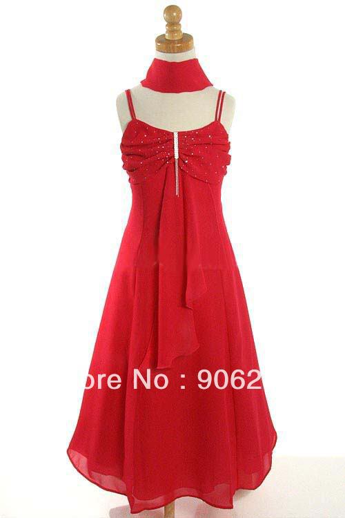 Hot Red Chiffon Beading Spaghetti Straps Newest Bridal Flower Girl Dress LR-C380