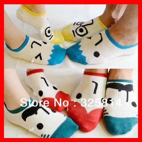 hot sale 10pairs/lot Cute cartoon expression Socks lowest price wholesale boat sock female socks lovers short sock Free Shipping