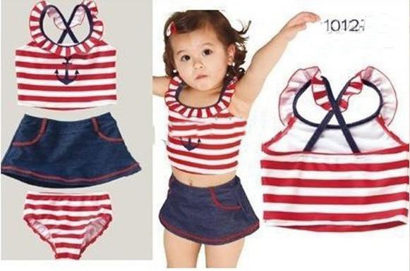 Hot sale  10pcs New Baby navy sailor stripe kid beach wear baby girl swimsuit separate swimsuits 2QW