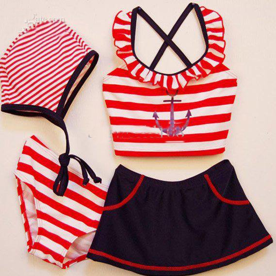 Hot sale  10pcs New Baby navy sailor stripe kid beach wear baby girl swimsuit separate swimsuits