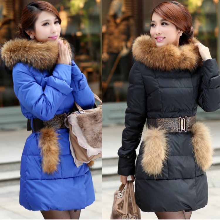 hot sale! 2012 autumn and winter large luxury fur collar slim medium-long formal down coat female down jacket fashion style