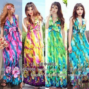 Hot sale 2012  fashion dress maxi dress women graceful printed beach dress  Bohemian style free size free shipping  CW039