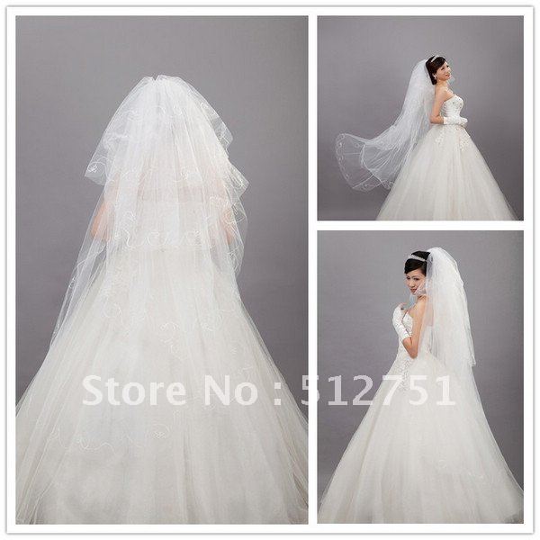 Hot sale 2012 New style Free shipping Real In Stock 3 Layers tulle veil Bridal Veils Veil For Wedding Dresses Bridal Gowns TS026