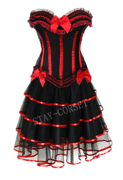 Hot sale 2012New arrvial 2pcs black tutu dress +G-string +red color sexy corset dress,Free shipping