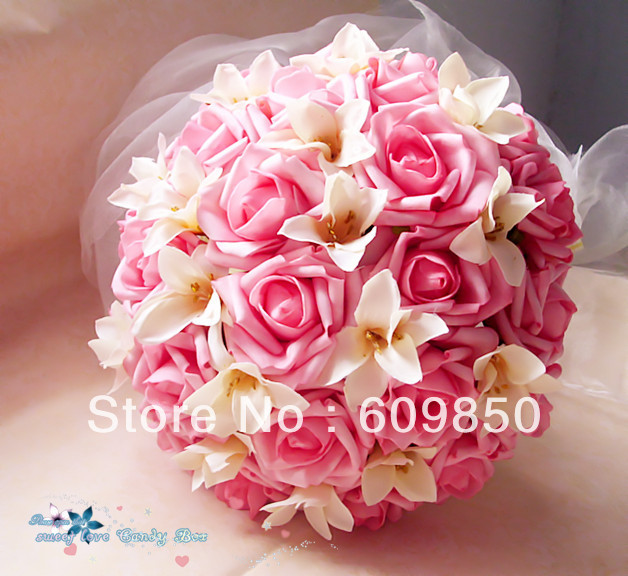 Hot sale 2013 free shipping  Simulation flowers pink rose luxurious wedding hand bouquet