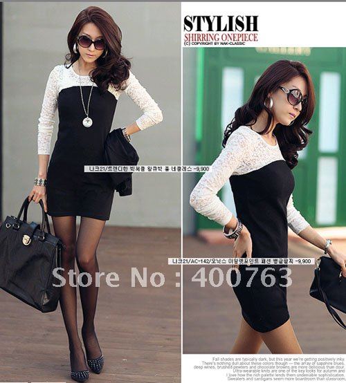 Hot Sale 2013 New  Lace Long Sleeves Cotton Mini Ladies Dresses Free Shipping