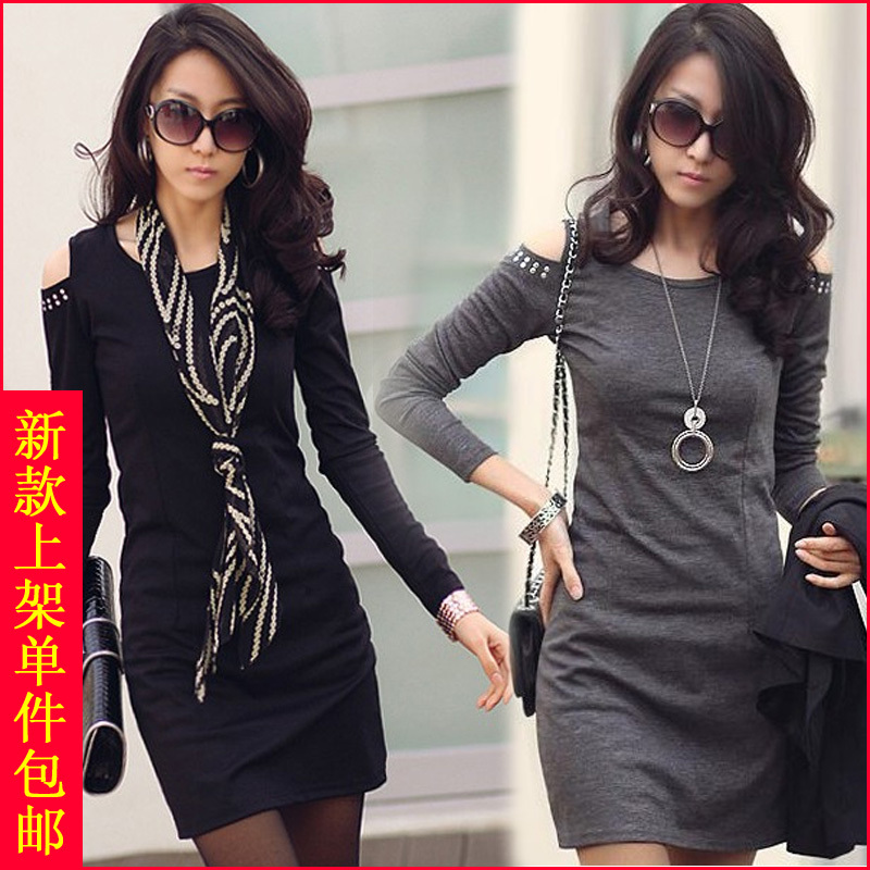 Hot Sale 2013 NEW women's autumn slim basic slim hip dress long-sleeve loose winter one-piece dress