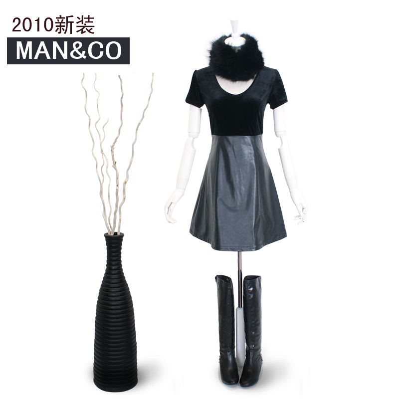 Hot sale 2013 spring fashion noble slim one-piece dress gold velvet patchwork eco-friendly leather skirt