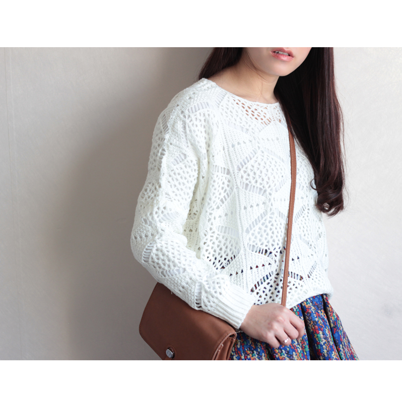 Hot sale 2013 spring new arrival hollow out crochet pullover sweater/ loose casual knitted sweater top quality for lady