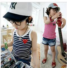 Hot Sale 2013 summer children's  vest 100% cotton stripe sleeveless t-shirt love heart pattern camisoles