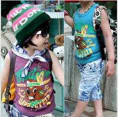 Hot sale 2013 summer children's vest male female child 100% cotton cartoon rabbit pattern sleeveless t-shirt