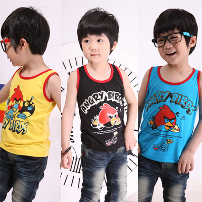 Hot sale 2013 summer children's vest male female child 100% cotton letter bird pattern sleeveless T-shirt