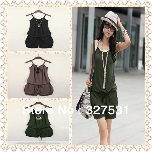 Hot Sale 2013 Women Fashion Sleeveless Romper Strap Short Jumpsuit Scoop 3 Colors free shipping