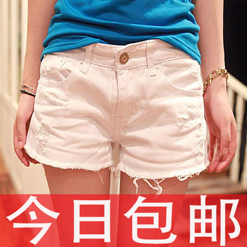 Hot sale 2102 moben water wash hole white denim shorts all-match single-shorts casual shorts female autumn and winter