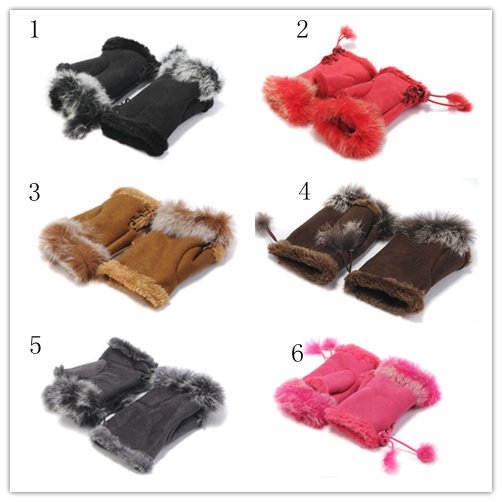 Hot Sale 2pcs/lot  Women's Sheep Skin Gloves, Chocolate/Red SheepSkin Mitten, 10 Colors Fingerless Leather Gloves Free Shipping