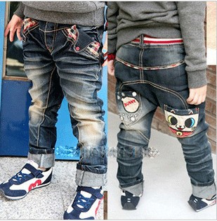 Hot sale 4pcs chinldren jeans boy / girl Denning pants cute cat pattern fashion Free Shipping
