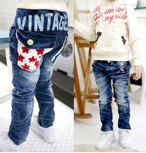 Hot sale 4pcs chinldren jeans boy / girl star pattern tannins pants pocket fashion Free Shipping