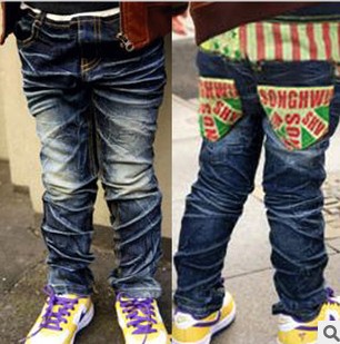 Hot sale 4pcs chinldren jeans boy / girl the Denning pants Union Jack prints fashion Free Shipping