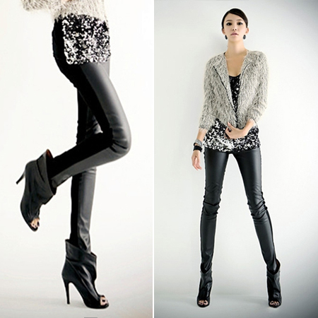 Hot Sale 6101 matt faux leather legging tight fitting female the light patchwork faux leather pants