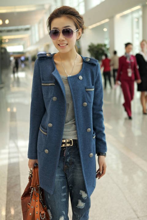 Hot Sale Autumn 2012  Women Long Trench Double-breasted Crew Neck Outwear Three Color Coat M-XL