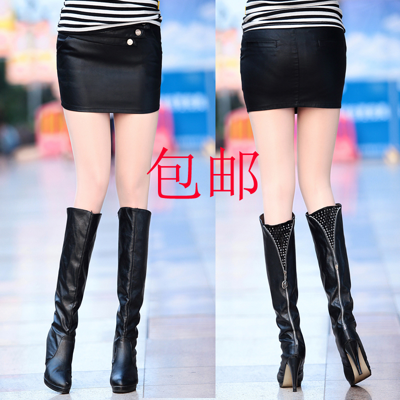 Hot sale Autumn and winter new arrival women's leather culottes bust skirt PU slim hip short skirt leather skirt miniskirt