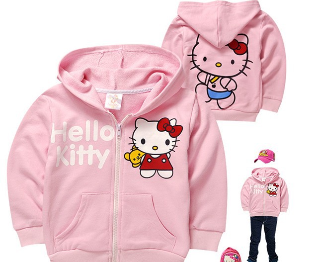 Hot sale children's cartoon design hoodies sweatshirt kids vogue jacket free shipping girl hello kitty pink / hot pink
