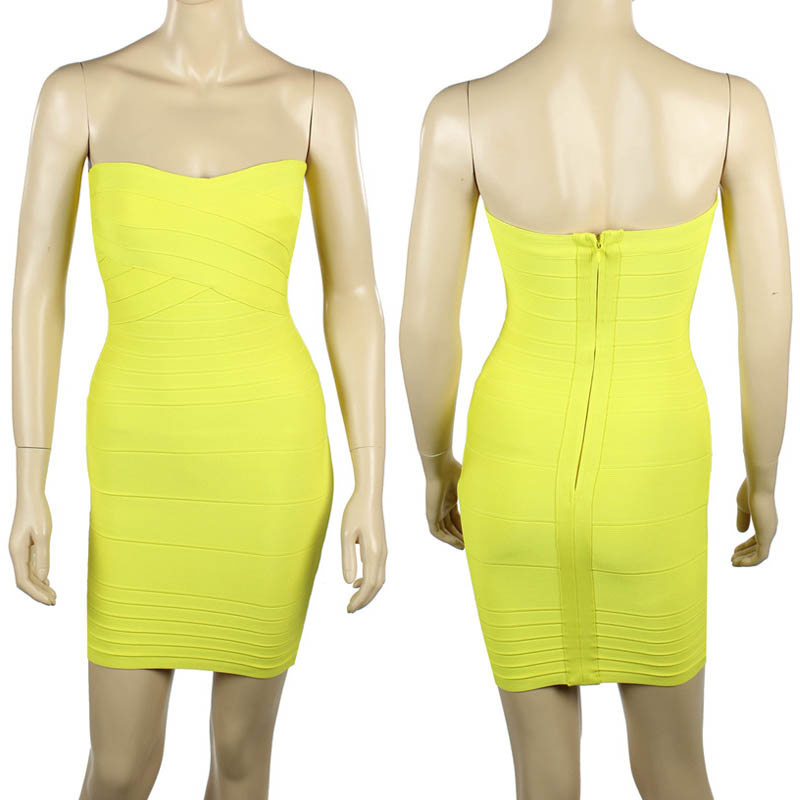 hot sale classical sexy straplesss  yellow bandage dres bodycon dress party dress