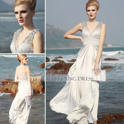 Hot Sale! Coniefox A-line Low V-neck Evening Dress 80602