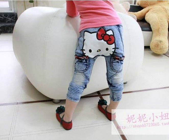 Hot sale cute baby girls slim trousers,Hello Kitty girls jeans PP pants,wholesale&retail