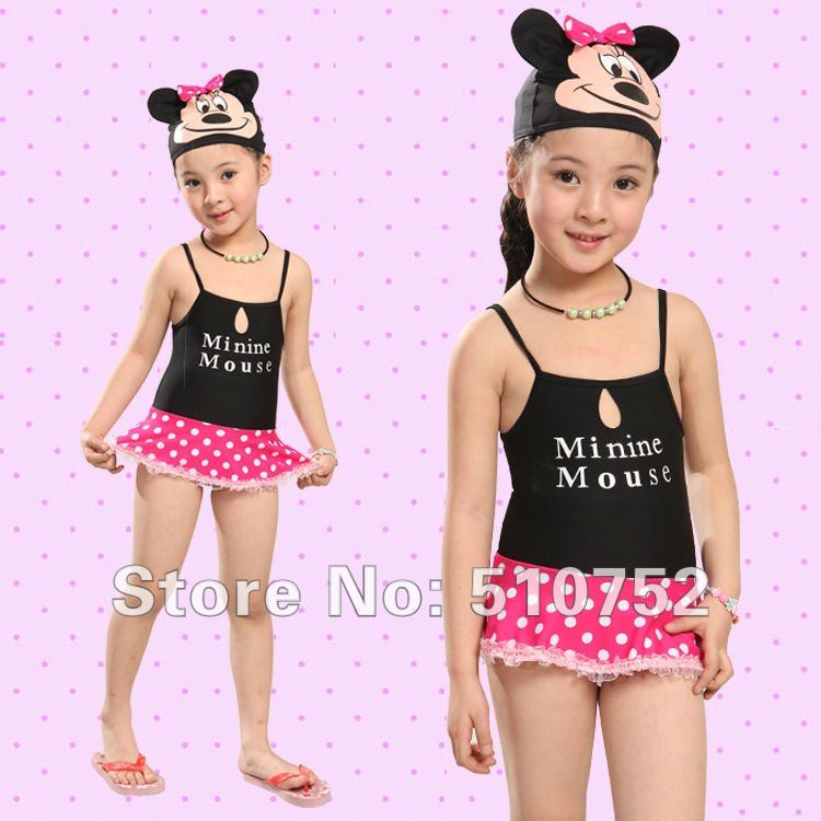 Hot sale !Cute girl's and boy swimwear children's cartoon Minnie Mickey bikini baby one-piece bathing suit free shopping