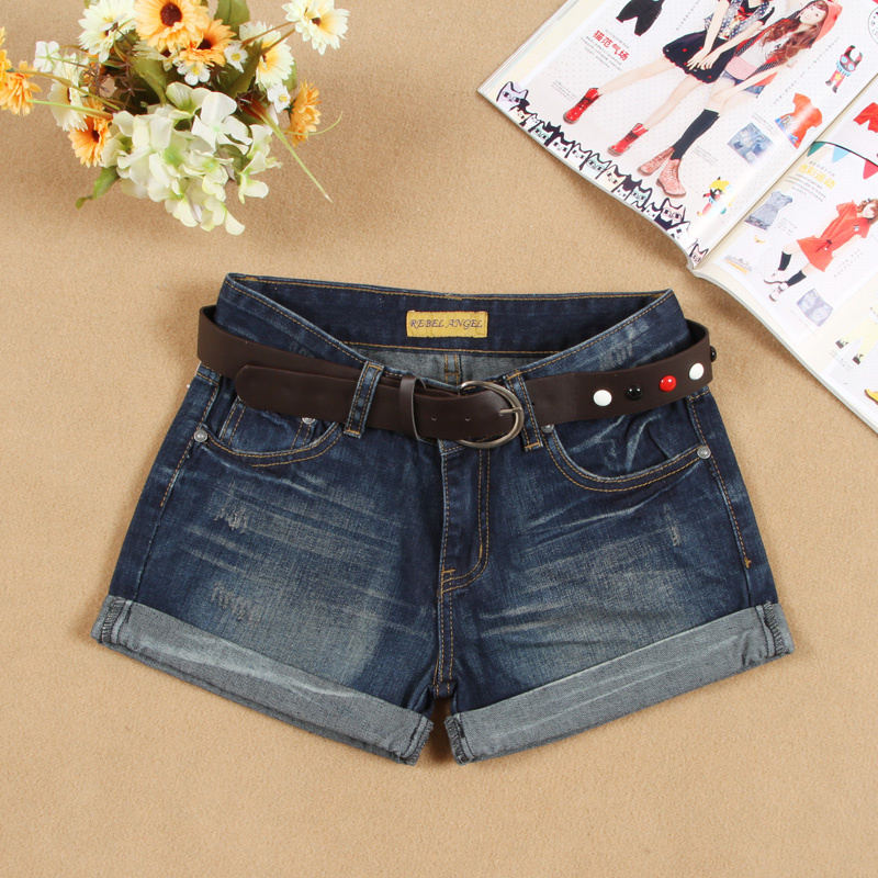 Hot sale Dark Blue summer women's roll-up hem female autumn and winter fashionable casual denim shorts n06