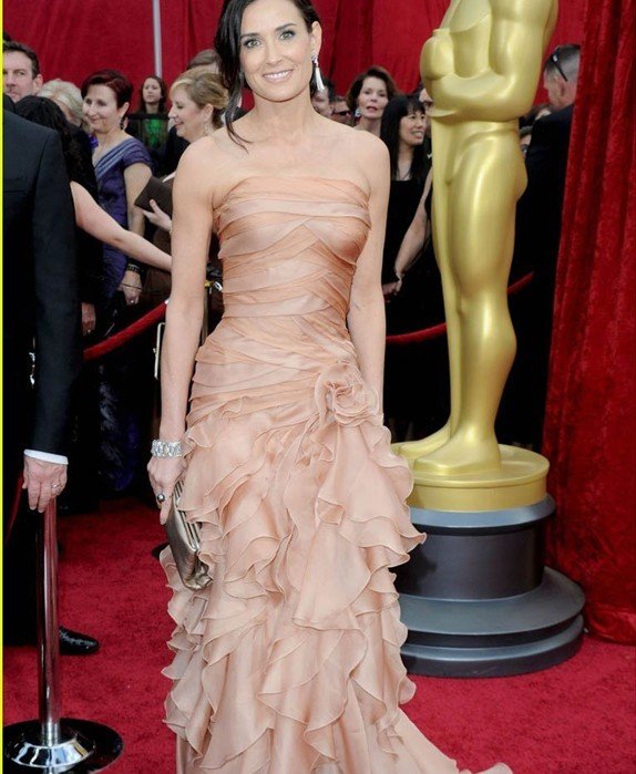 Hot Sale Demi Moore Princess Mermaid Strapless Flower Ruffles  Layers Red Carpet Celebrity Dresses Evenign Dress