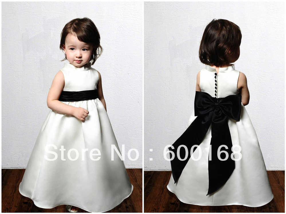 Hot Sale Elegant High Neck Cap Sleeve Pleats Bow Buttons Fashion Princess Ball Gown Flower Girl Dress FD021