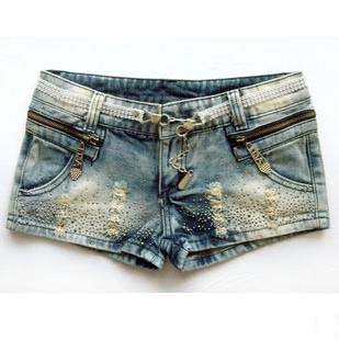 Hot Sale Europe Style Shorts Shitsuke Beading Hot Pants Summer Pockets Straight Low Waist Denim S to XL