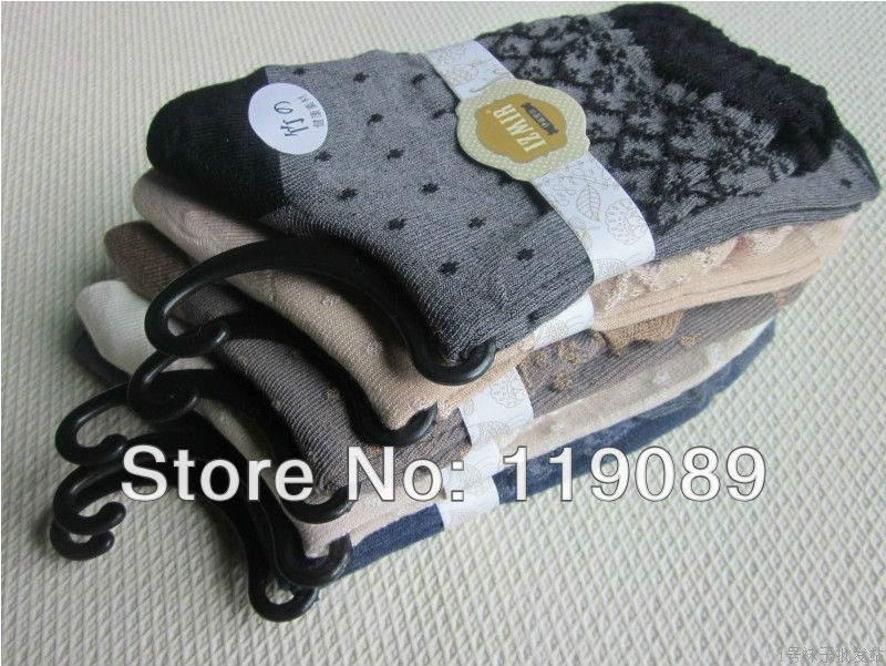 Hot sale!Fashion Bamboo fiber women's sport socks High quality lady lace knee-socks color mix 10 pairs / lot 23-25cm