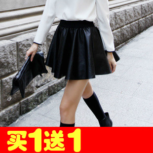 Hot sale Fashion elegant elastic waist PU expansion skirt short skirt pleated skirt pleated leather skirt