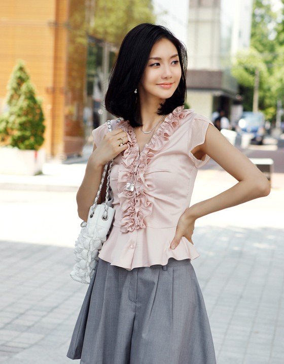 hot sale ! fashion transparent chiffon Short sleeve Unique design blouse,Lotus leaf lace design , size/S,M,L ,XL Y035S-W200