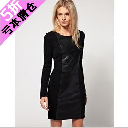 Hot sale Fashion vintage asos 2013 patchwork women's leather skirt one-piece dress free shipping