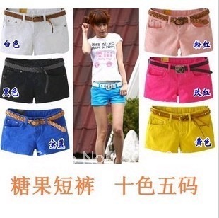 hot sale faux denim multicolour shorts multicolour single-shorts candy color shorts by free shipping