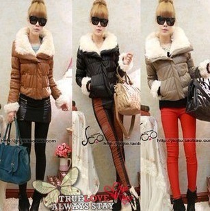 HOT SALE Free Shipping 2012 autumn and winter thickening fur collar thermal short design wadded jacket